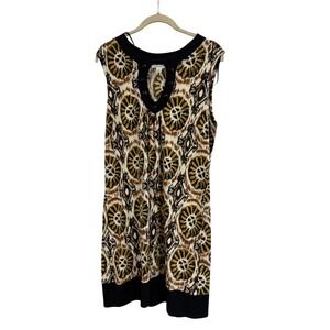 En Focus Petite Sleeveless Ikat Sunburst Print Keyhole Studded Dress Brown 12P